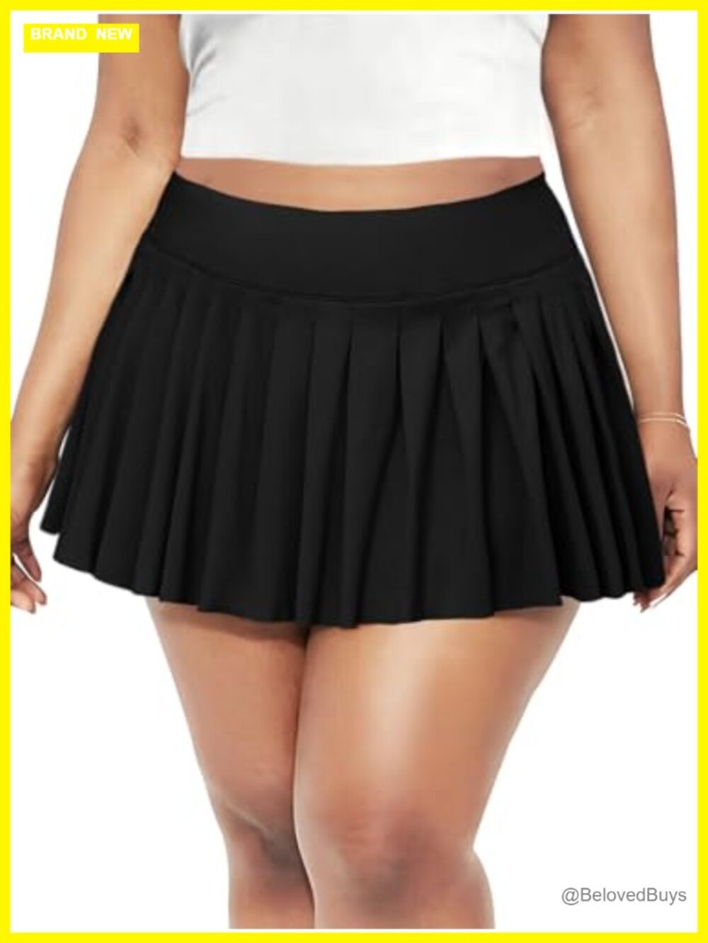 Plus Size High Waist Pleated Mini Skort with Built-in Shorts Stretchy Nylon